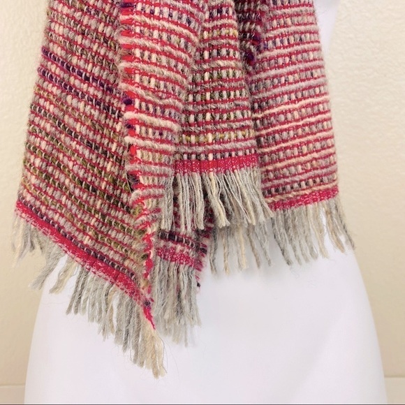 Italian Multi Color Woven Pink/Gray Wool Blend Scarf/Wrap 19” x 86” - Picture 5 of 7